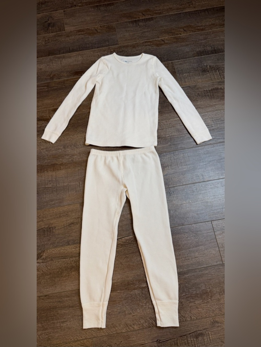 Fruit of the Loom Thermal Set Girls M (7-8) Cream Waffle Knit Pajamas